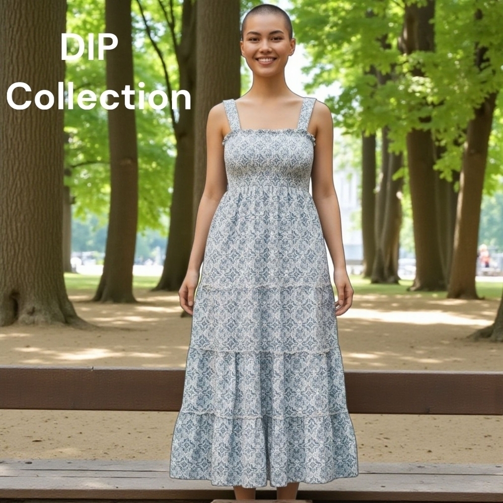 Dip Collection Maxi Dress Medium Blue White Patterned #DR5